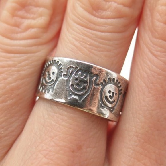 Jewelry - 925 Sterling Silver Vintage EFS Mexico Children Oxidized Band Ring Size 8.25